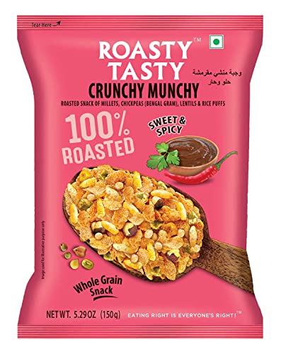Image of Roasty Tasty Crunchy Munchy 200g (Pack of 6) | Healthy Snack | No Onion No Garlic | Ideal Millet Namkeen for Kids & Adults | Low Calorie Snacks - Roasted Namkeen - No Cholesterol, No Transfat Diet Mixture in Peri Peri Masala | Millet Snacks Items