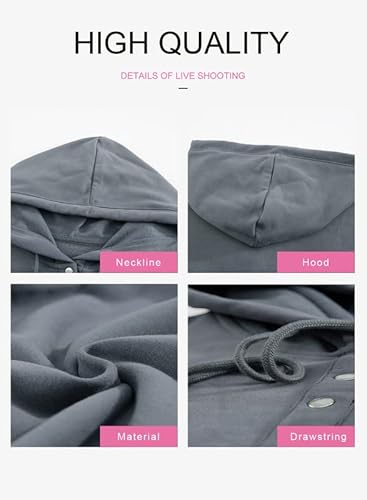 Dokotoo Womens Hoodies Winter Fall Tops Long Sleeve Drawstring Sweatshirts For Women Front Button Collar Fleece Kangaroo Pocket Hooded Pullovers Basic Comfy Simple Plain Casual Ladies Shirts X-Large #TOP3