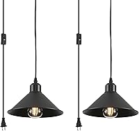2-Pack Black Plug-in Pendant Lights, Industrial Vintage Hanging Lamps with 15ft Cord & On/Off Switch for Kitchen Island Bedroom