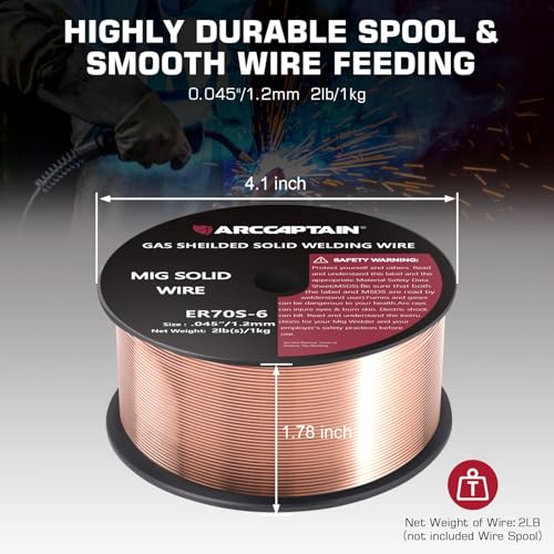 Image of ARCCAPTAIN MIG Welding Wire, MIG Wire ER70S-6 2Lbs Gas Solid Carbon Steel Low Splatter MIG Welding Wire Compatible With Lincoln Miller Forney Harbor Welder (0.045 inch 2Lb)