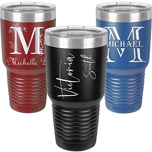 Personalized Tumblers 30oz with Lids and Straws, Your Name or Text Engraved in