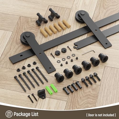 Image of CCJH 5FT Single Sliding Barn Door Hardware Kit Black Carbon Steel Hanger Flat Track System for Closet Kitchen 1 Door 30 inch Wide, Smoothly and Quietly I Shape Roller