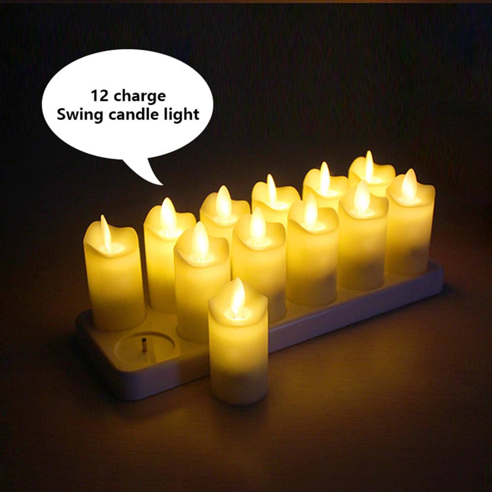Candele tremolanti Senza Fiamma Confezione da 12 Candele LED realistiche Ricaricabili con Telecomando a 4 Tasti Candele elettriche in plastica in Giallo Caldo per Decorazioni