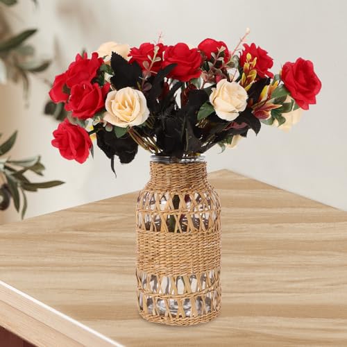 Jarrón florero de ratán tejido y moderno para decoración interior 8