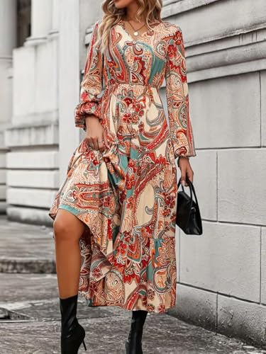 Image of GRECIILOOKS Women Dress | Elegant V Neck Casual Western Dresses | Women's Printed Maxi Dress | Floral Printed Dress for Womens | Trendy Vacation, Party & Beach Outfit