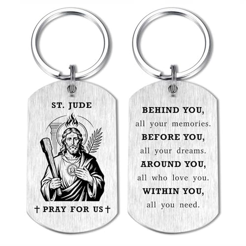 Alotozo St. Jude Gifts - Saint Jude Keychain for Mens Women, Patron Saint of Hopeless Causes Prayer Gifts, Religious Gift for Difficult Times, Birthday Christmas Gift for Husband Boyfriend Friend