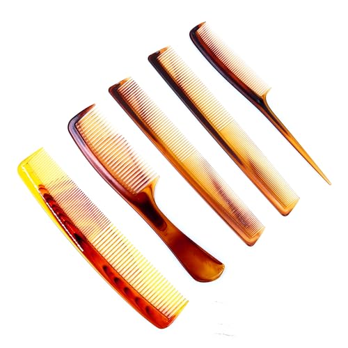 Image of NFI essentials Pack of 5 Styling & Grooming Combs for Men & Women Tail Comb, Handle Comb, Fine Tooth Comb, Cutting Comb & Pocket Comb Smooth Finish for All Hair Types