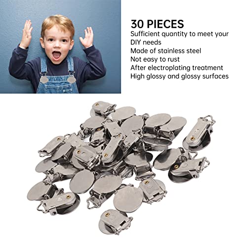 Image of Round Pacifier Clips, Suspender Snaps,30pcs Metal Round Clips for Toddler Prevention Electroplated Stainless Steel Suspender Clips for Teething