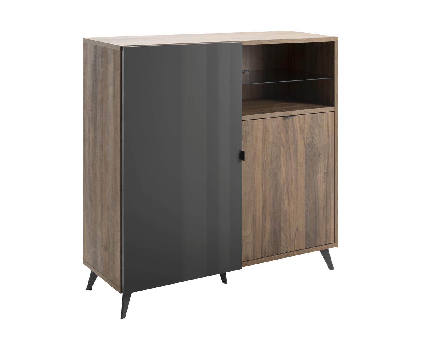 Composad | Soggiorno Completo della Linea INFINITO, set di 6 Mobili, Pensile, Mobile Porta TV, Madia, Tavolino da Salotto, Noce Brera e Grigio Titanio Laccato, Made in Italy