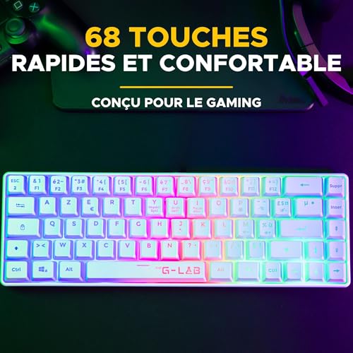 The G-Lab Keyz Hydrogen, tastiera Gamer 60%, semi-meccanica cablata Azerty, retroilluminazione multicolore, mini tastiera gamer silenziosa, formato compatto TKL, PC/PS5 (bianco) - Tastiera gaming - Immagine 6
