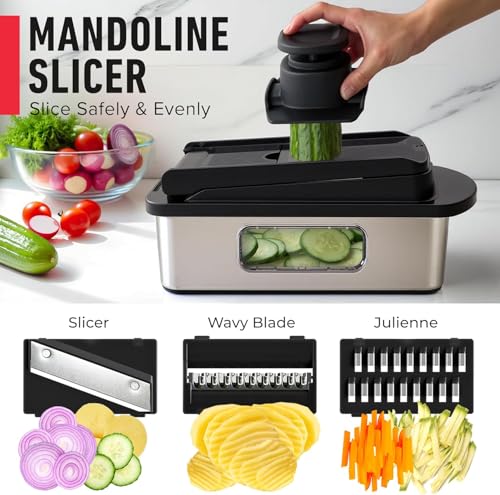Image of MUELLER HOME Pro-Series 10-in-1, 8 Blade Stainless Steel Multi Vegetable Chopper And Mandoline Slicer, Kitchen Tools and Gadgets, Food and Veggie Chopper, Mincer, Dicer, French Fry Cutter, Black