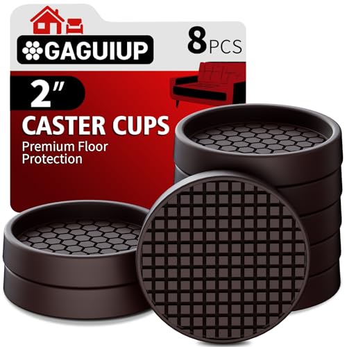 Non Slip Furniture Pads - 2" Anti Skid Caster Cups, 8PCS Round Furniture Coasters for Hardwood Floors, Anti Slide Furniture Cup Bed Couch Floor Protectors, Furniture Stoppers to Prevent Sliding(Brown)