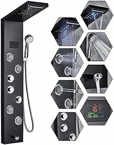 Pannello Doccia a LED con soffione a Cascata, soffione a Pioggia e getti massaggianti per Il Corpo