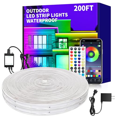 vimeepro 200ft Outdoor LED Strip Lights Waterproof,IP68 Waterproof LED Light Strips with Remote,App Control Music Sync RGB Outdoor LED Rope Lights,LED Lights for Bedroom,Roof,Pool,Deck,Balcony