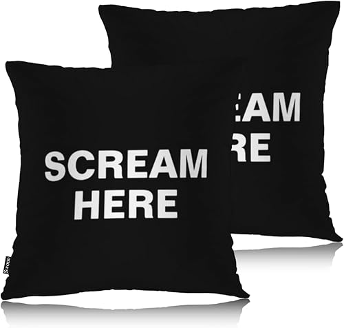 Swono Scream Here - Juego de 2 fundas de almohada cuadradas de 18 x 18 pulgadas, con palabras divertidas, decorativas, para el hogar, sofá,