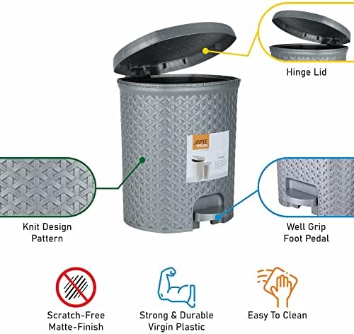 7 Litre Bottle Grey/Silver Rattan Style Square Plastic Foot Pedal Bins Household Rubbish Bin Bathroom Bins Pedal Waste Trash Bin Dustbin For Home Kitchen Office Bedroom (With Removable Inner Bucket)