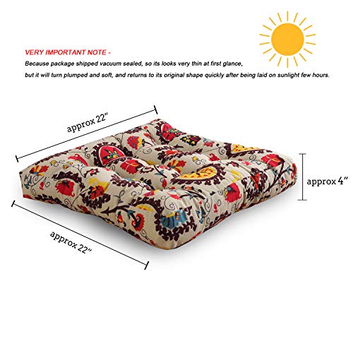 Boho Square Floor Seat Pillows Cushions 22" X 22", Soft Cotton Linen Bohemian Yoga Mandala Meditation Pouf Tatami Floor Pillow Cushion For Living Room Adults & Kids Casual Reading Nooks,Flowers Beige #TOP1