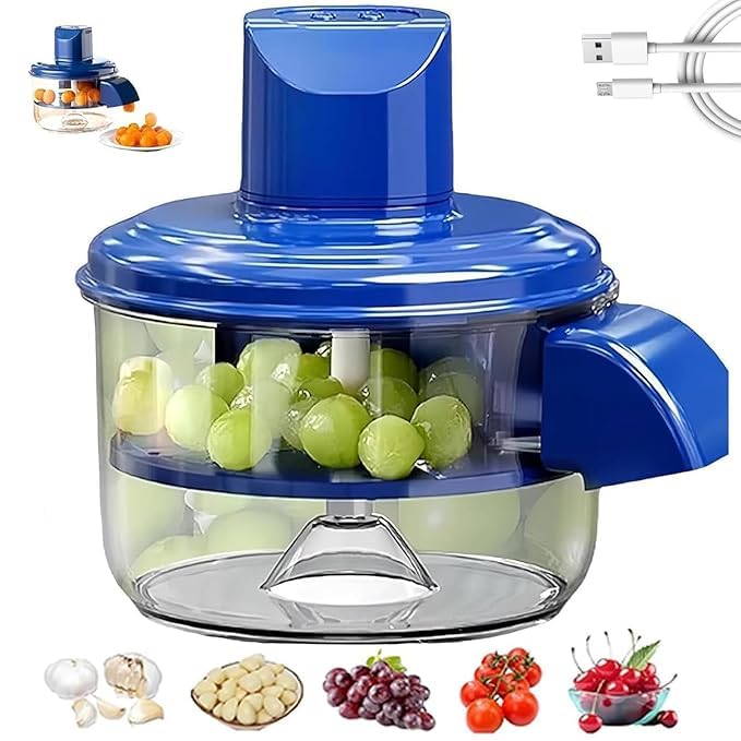 Image of Electric 5 Blade Design Peeler Machine for Grape, Tomato, Garlic, Cherry, Onion Portable Peeler Tool with 1300mAh Large Battery 1.5L Unbreakable Container for Travel, Kitchen, Hotel (Big)