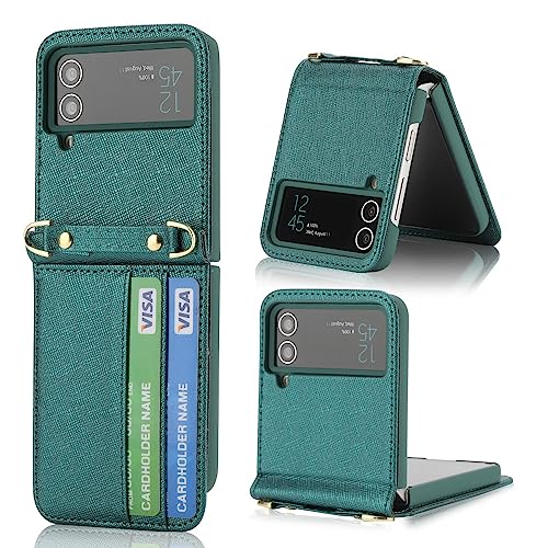 Étui Samsung Galaxy Z Flip 4 en cuir vert ENILSA avec dragonne anti-chute