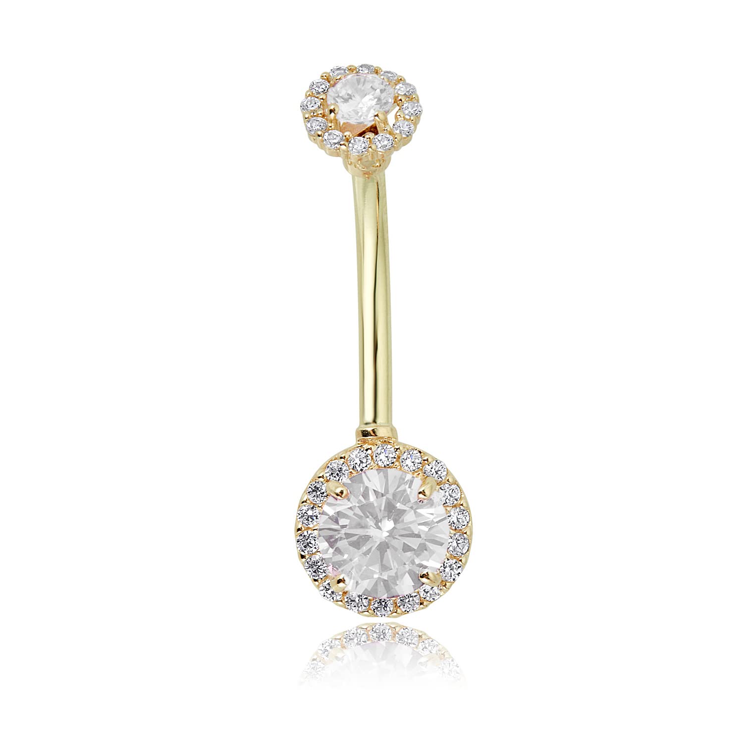 AVORA 10K Gold Simulated Diamond CZ Frame Belly Button Ring Body Jewelry (14 Gauge)