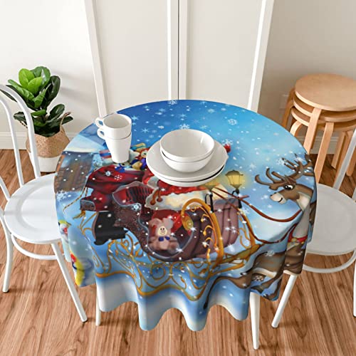 Fiephvsa Tablecloth 60 Inches Christmas Santa Clause Reindeer Snowflake Waterproof Washable Round Table Cloth Cover For Dining Room Kitchen Decoration #TOP4
