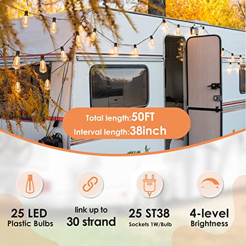 Wenfeng Outdoor String Lights, 50Ft 2200K Led Patio Lights With 25+2 St38 Shatterproof Vintage Bulbs, Retro Connectable Edison String Lights For Outdoor, Backyard, Balcony, Porch #TOP3