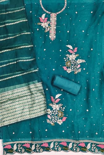 Image of Women's Shimmer Silk Embroidery Work Unstitched Dress Material