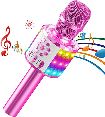 Karaoke Mikrofon Kinder, Drahtloses Bluetooth Mikrofon mit LED, Geschenke Mädchen 3-12 Jahre, Tragbares Karaoke Maschine zum Singen, Mikrofonspielzeug für Kinder Erwachsene Geburtstagsfeier KTV