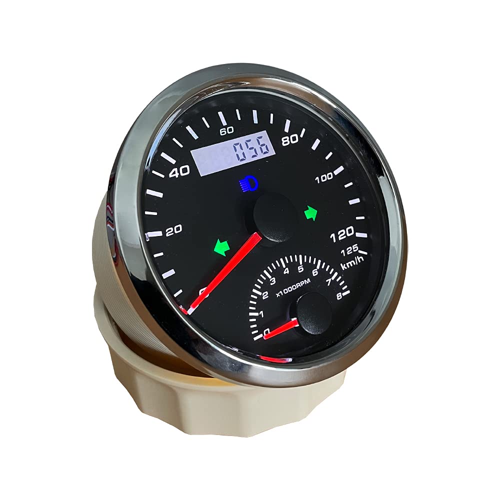 ELING Wasserdichter 2-in-1 GPS-Tachometer mit Drehzahlmesser 125 km/h 8000 U/min Laufleistung 3 3/8 Zoll 9–32 V mit Hintergrundbeleuchtung 85 mm