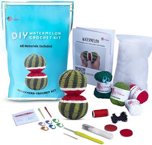 Mshono Crochet Kit for Beginners Adults - Watermelon Crochet Beginners Kit with Additional Accessories - Crochet Kits for Beginners Adults & Kids Includes Step-by-Step Video Instructions