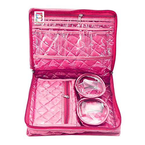 Atorakushon Satin Makeup Pouches Vanity Jewellery Traveling Organizer Storage Box Cosmetic Bag It Along Anywhere Easily For Women Pink #TOP6