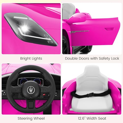 Hikole 12V Kids Ride on Car, Battery Powered Electric Car for Boy Girl, with 2.4G Remote Control, Suspension, Safety Belt, Bright Headlights, Music, Pink