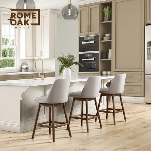 Image of ROME + OAK Rowan 26 inch Swivel Counter Height Stool, Walnut Finish, Set of 2