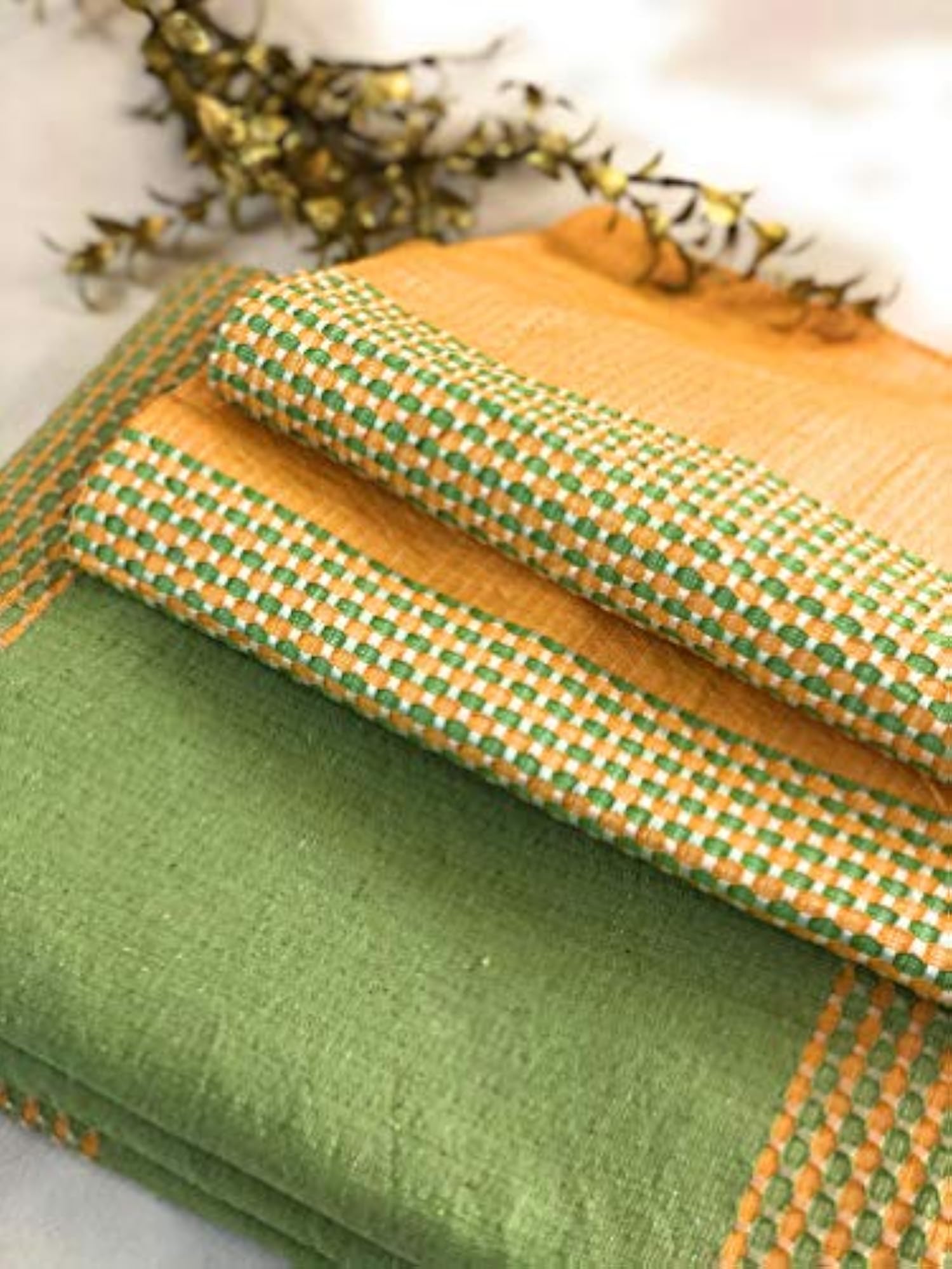 Handloom Cotton Double Bedsheet with 2 Pillow Covers, Woven Striped Design