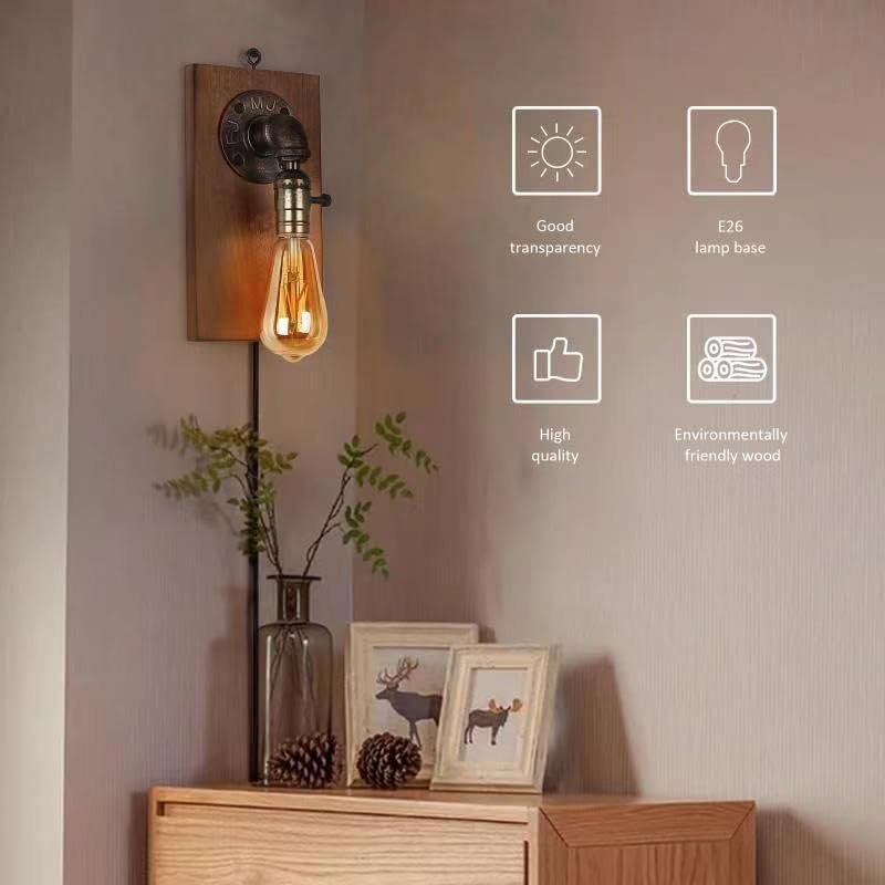 Miniatura 2 de Lámparas colgantes industriales de pared con cable enchufable, apliques antiguos retro con placa de madera, iluminación de pared sin agujero de