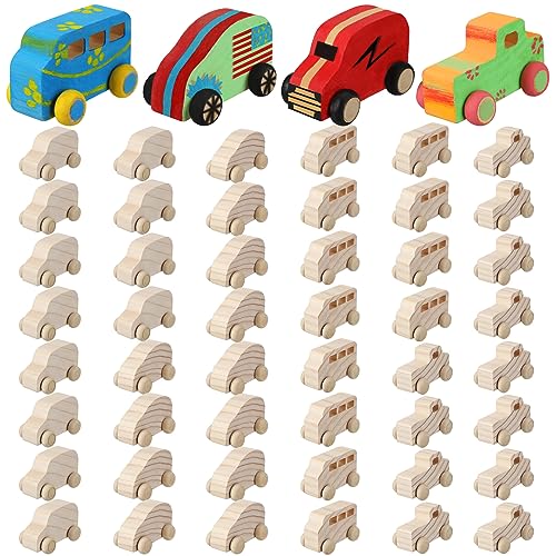 Wettarn 48 Pcs Wood DIY Car Toys Unfinished Wooden Cars Paintable Wood Toys Wooden Crafts for Students Home Activities Craft Projects Easy Woodworking