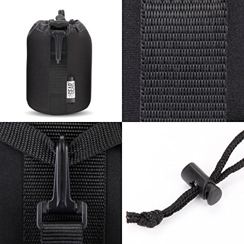 Usa Gear Flexarmor Protective Neoprene Lens Case Pouch Set 3-Pack - Small, Medium And Large Cases Hold Lenses Up To 70-300Mm With Drawstring Opening, Attached Clip, Reinforced Belt Loop (Black) #TOP7
