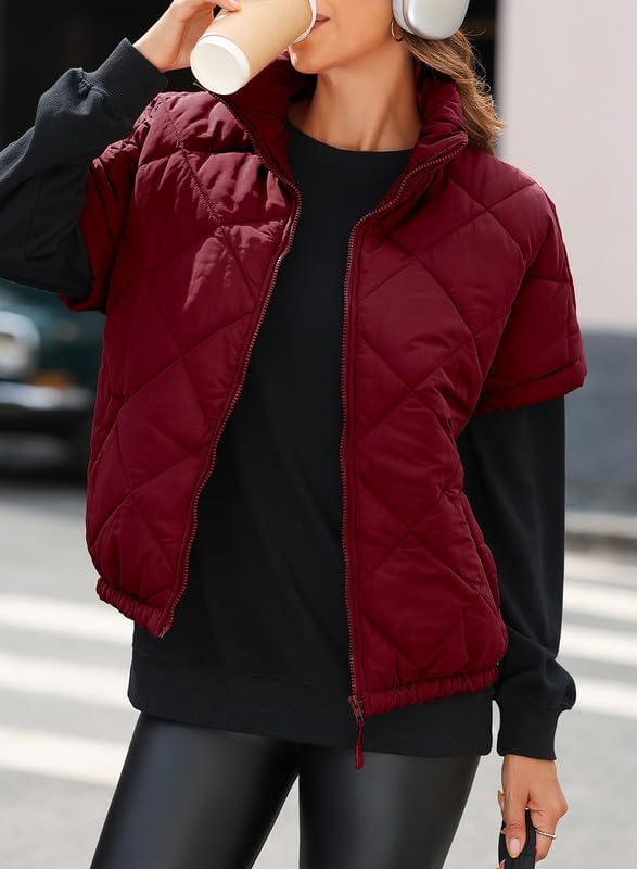 SHEWIN Quilted Jackets For Women 2025 Casual Lightweight Short Sleeve Zip Up Warm Vests - Image 5