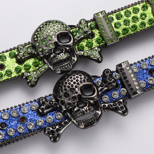 Rhinestone Skull Studded Genuine Leather Belt Men Gothic Bling Diamond Crystal Jeans Punk Black3