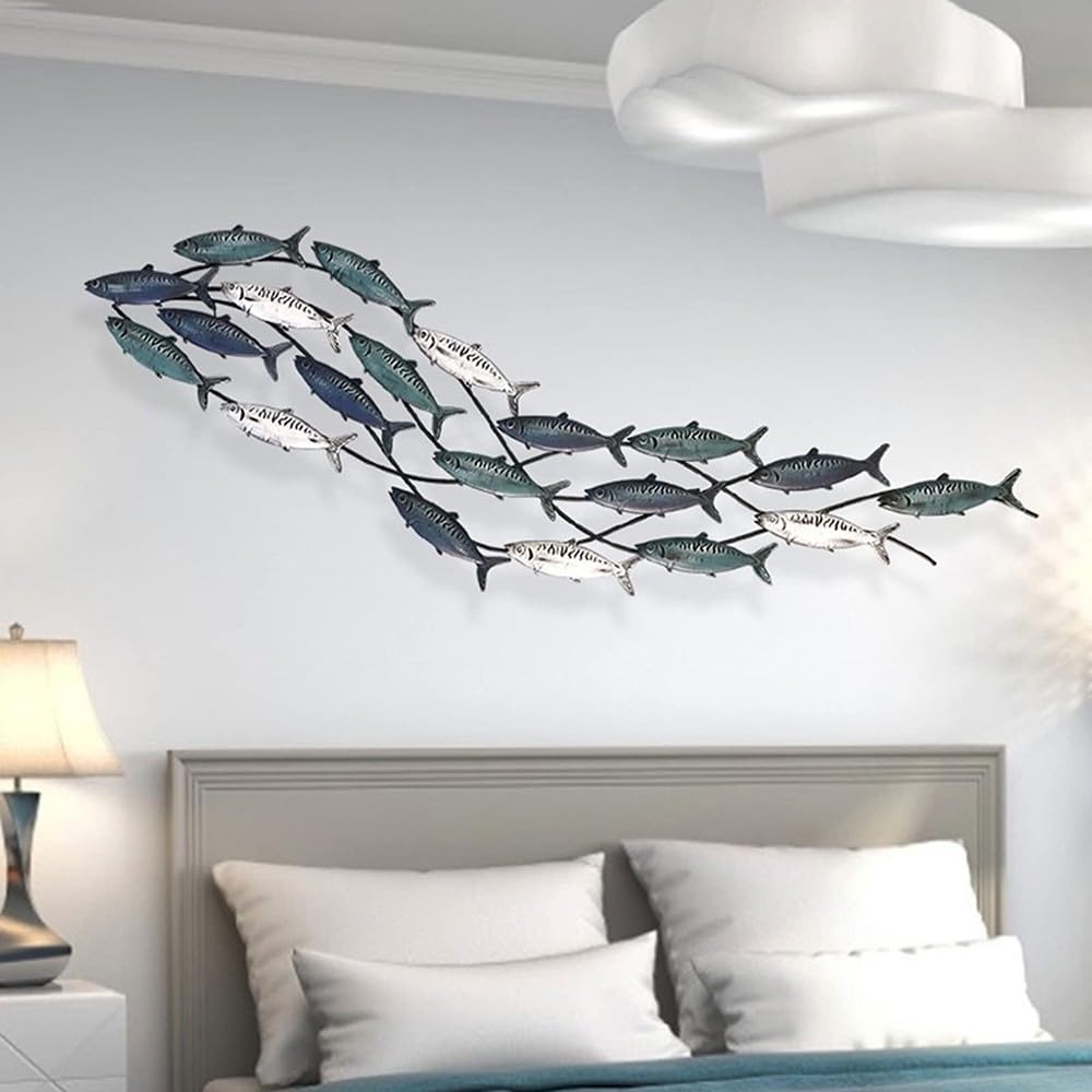 FLYUFO Adornos Pared Metalicos Peces, Hierro Forjado 3D Escultura de Pared de Metal Decorativa decoración Creativa para Colgar en la Pared en 3D para La Decoración del Hogar