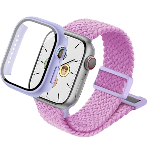 sylacor Braided Stretchy Band with Case Compatible with Kids Apple Watch Band (Purple 40mm)