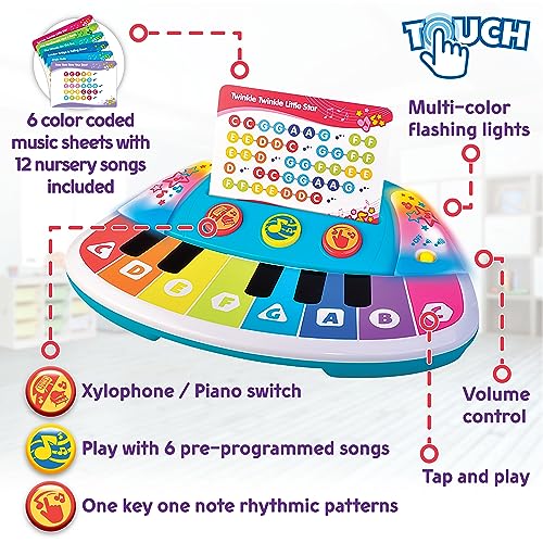 HAP-P-KID Magic Touch Baby Piano, Toddler Music Toy, Infant Touch Sensor Musical Piano Instrument, Switch Between Piano and Xylophone, Kids Gifts for 9 12 18 24 Month, 1 2 3 Year Old Boys Girls