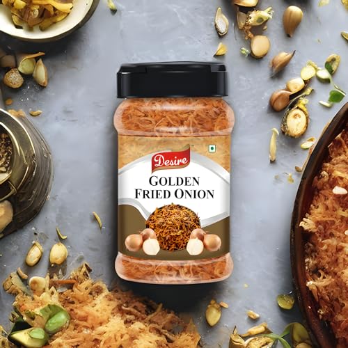 Image of Desire Golden Fried Onion 500g | Pack of 2 in Jar Flakes |Birista | Fried Pyaz Used for Biryani,gravies, Indian Curries