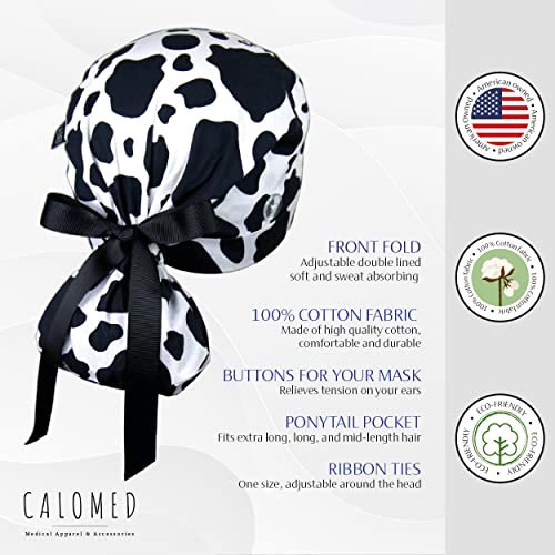 Image of Scrub Cap for Women and Men, Ponytail Scrub Caps, Working Hat, Head Cover with Ribbon Ties and Buttons, Long Hair