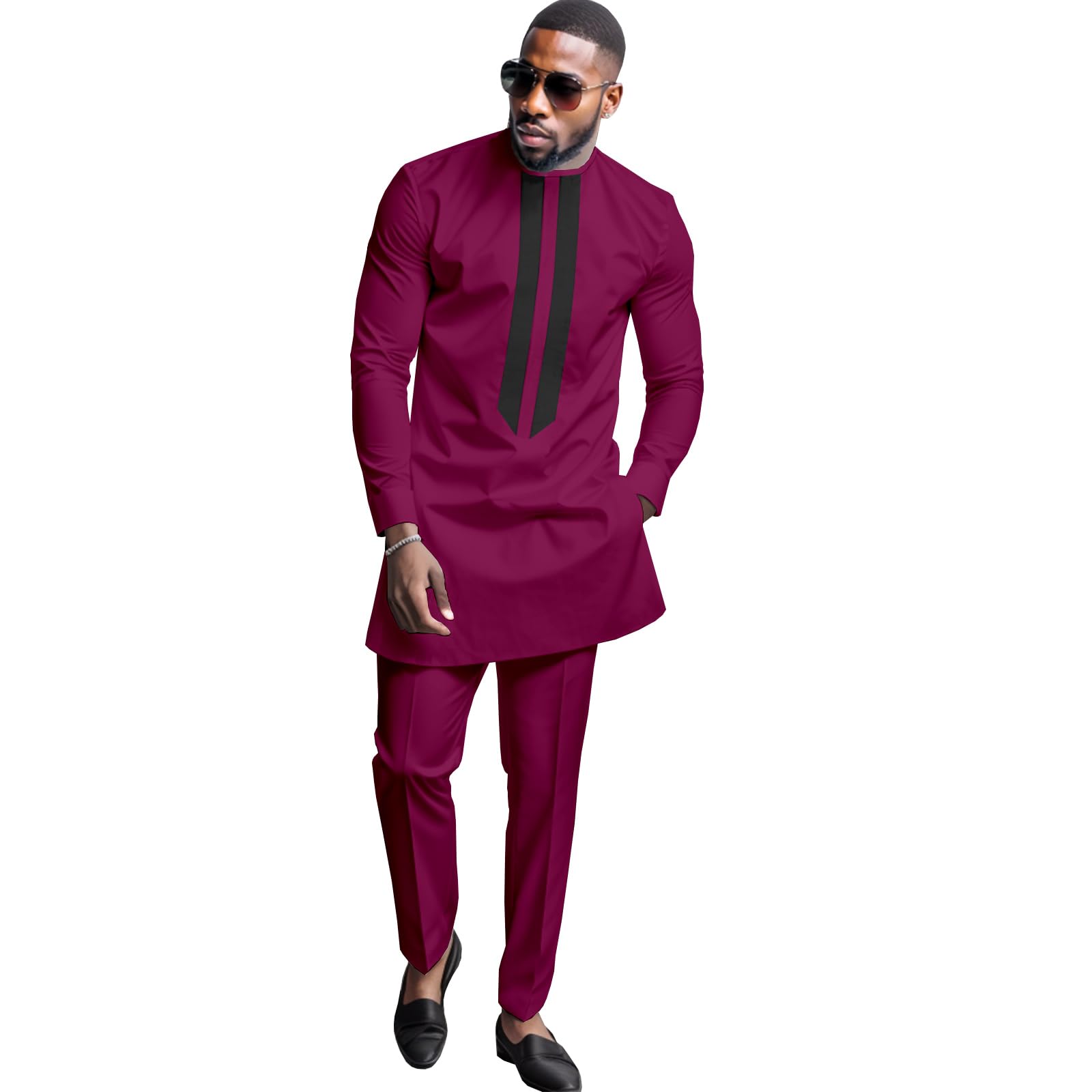 African Men's Formal Clothes Dashiki Shirt and Pant Two Piece Suit Traditional Long Sleeve Outfits, 44 5, S