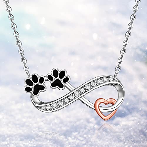 Dog Cat Heart Paw Print Necklace For Women Sterling Silver Pet Infinity Necklaces Memorial Gifts Black Puppy Paw Heart Crystal Pendant #TOP5