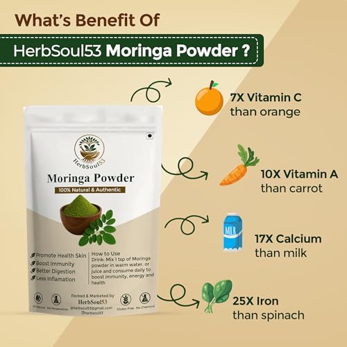 Image of Organic Moringa Powder 200gm - Natural Drumstick Leaf Churna for Immunity, Energy, Digestion, Skin & Hair Health | Rich in Vitamins, Antioxidants & Plant Protein | Pure & Chemical-Free