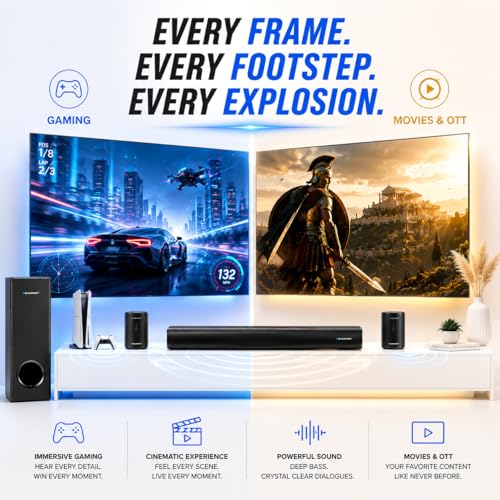 Image of Blaupunkt SBW Chicago HT5.1 Soundbar with Wired Subwoofer & Satellites, Bluetooth, HDMI, Optical, USB, AUX, DSP Sound, Remote Control for Room Home Theater (Black)