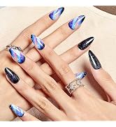 GLAMERMAID Press on Nails Almond, Gel False Nails with Design,24 PCS Glue on Nails,Reusable Acryl...