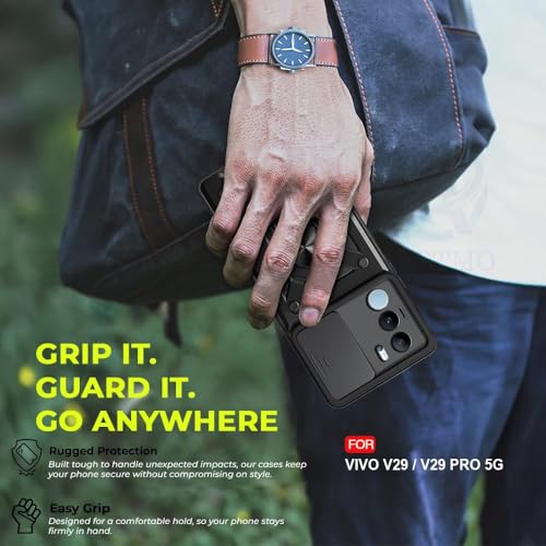 Image of AIBEX Back Cover for Vivo V29 Pro 5G / Vivo V29 5G | D10 Tough Armor Case | Sliding Camera Shield | 360 Protection | Kickstand Ring Holder | Military-Grade Shockproof Bumper Case